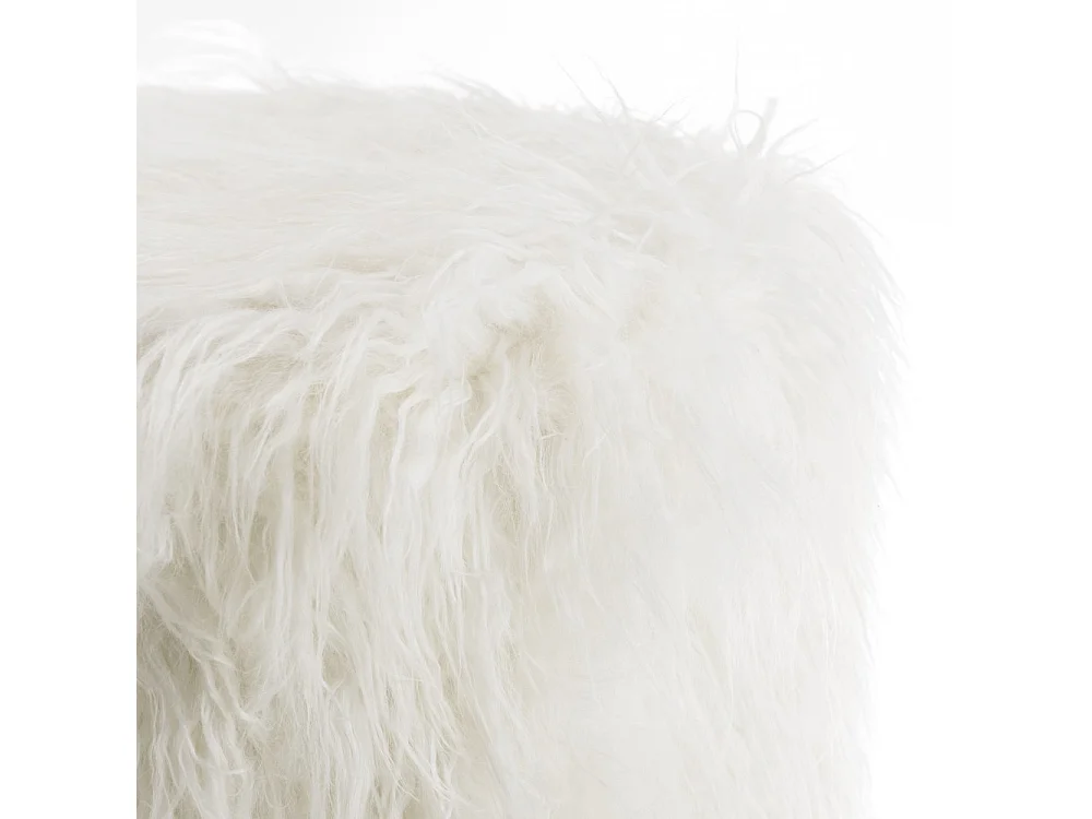 SACHA - Tabouret rond 40x40cm peau de mouton couleur blanc pieds bois