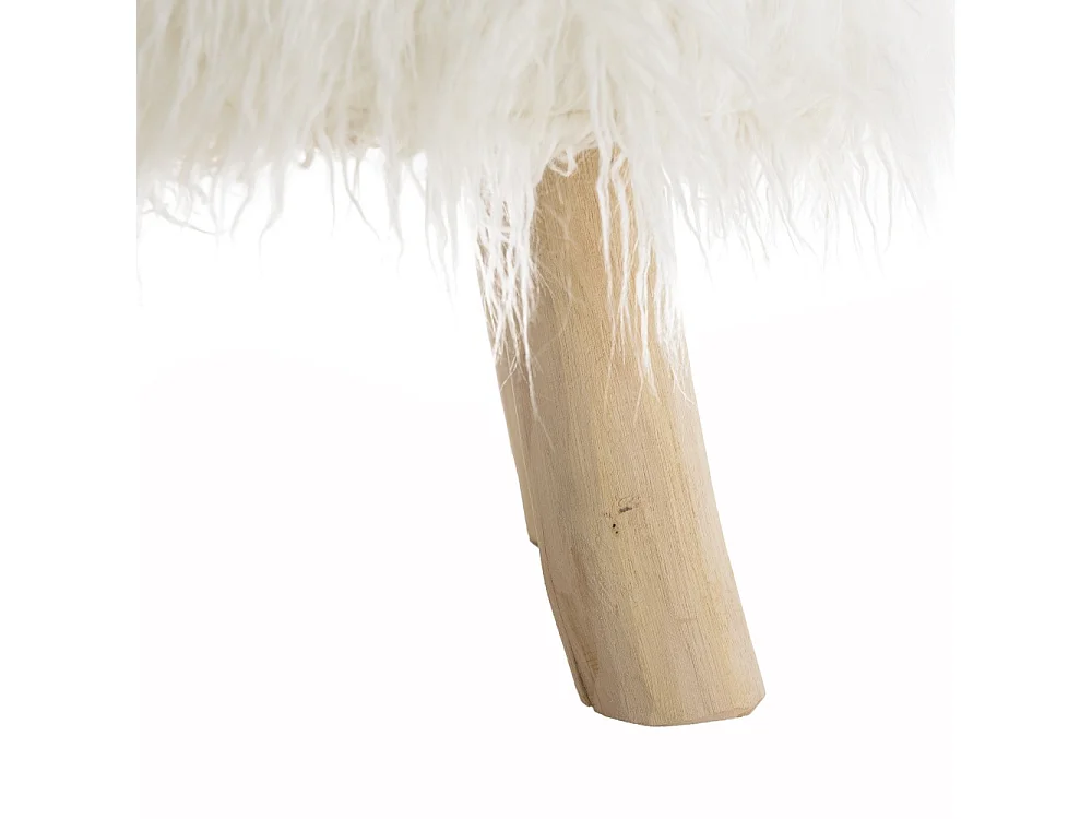 SACHA - Tabouret rond 40x40cm peau de mouton couleur blanc pieds bois