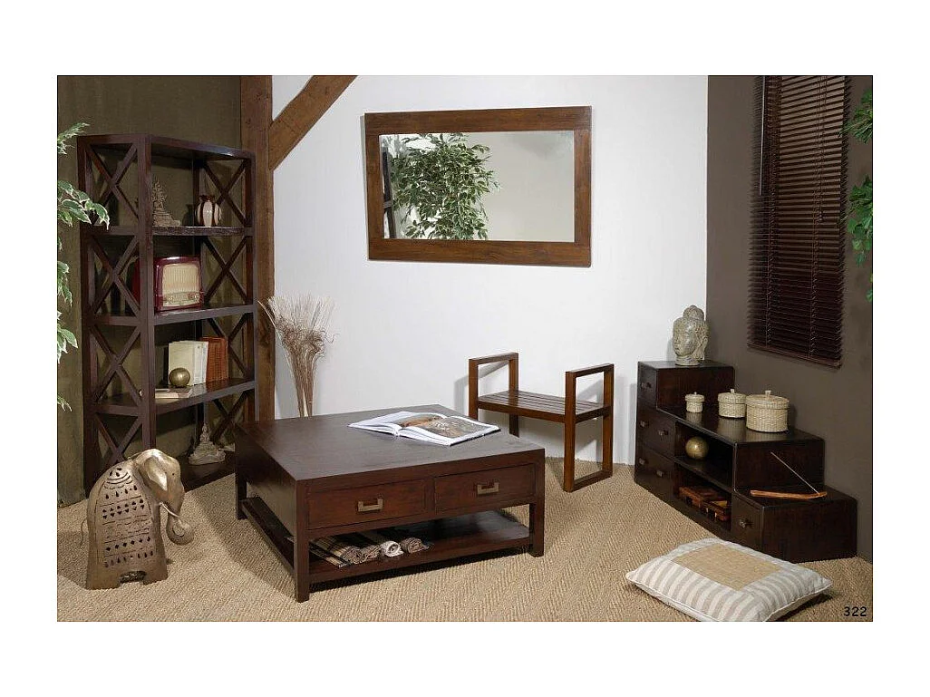 LAUREN - Étagère marron croisillons 4 niveaux bois Mindi