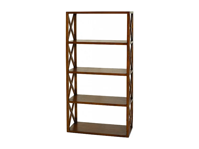 LAUREN - Étagère marron croisillons 4 niveaux bois Mindi