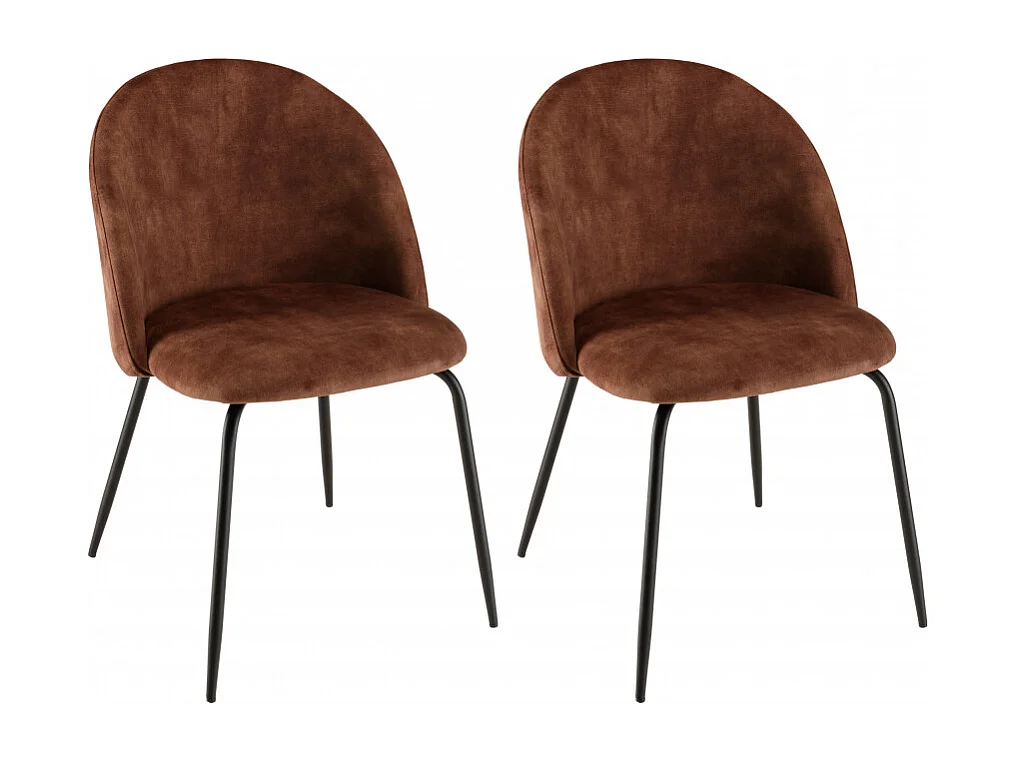 TOM - Lot de 2 chaises tissu velours marron dossier arrondi pieds noir