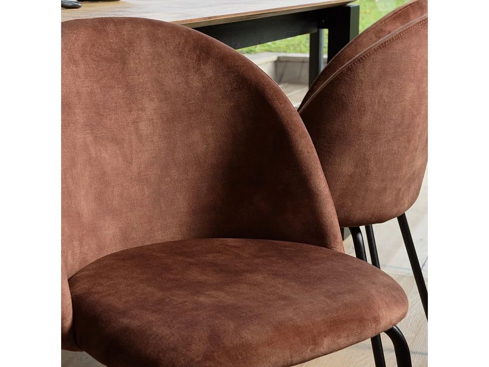 TOM - Lot de 2 chaises tissu velours marron dossier arrondi pieds noir