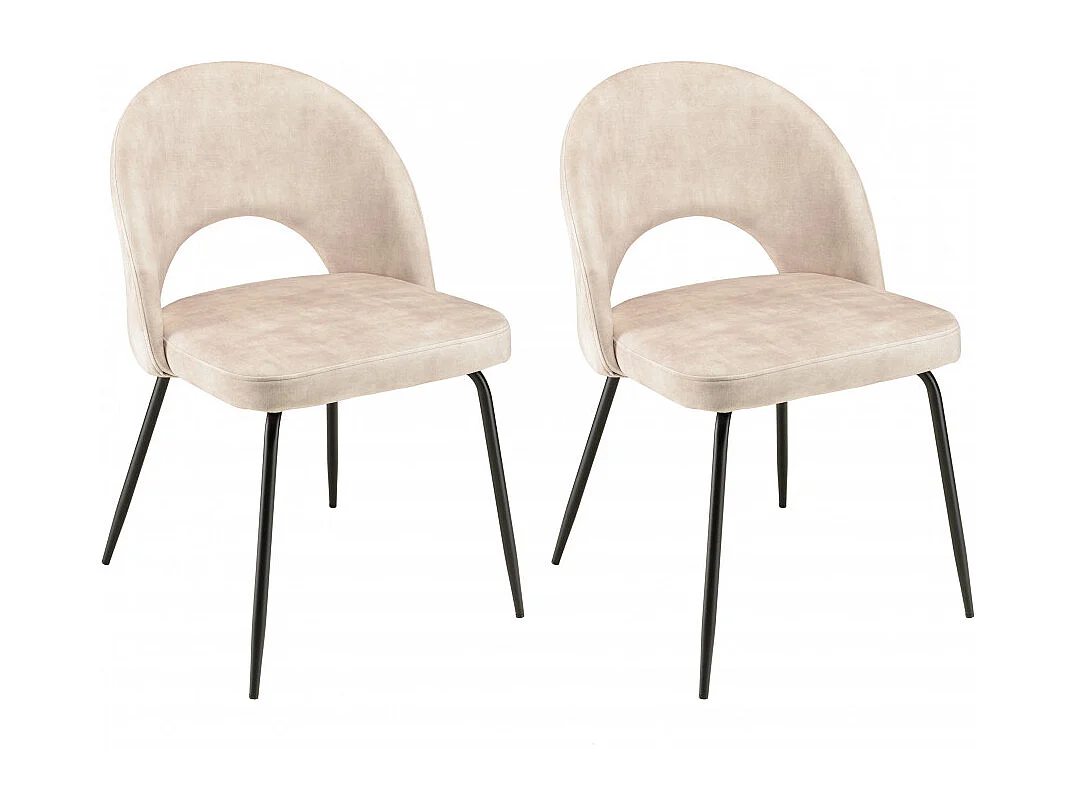 TOM - Lot de 2 chaises dossier ouvert tissu velours beige pied noir