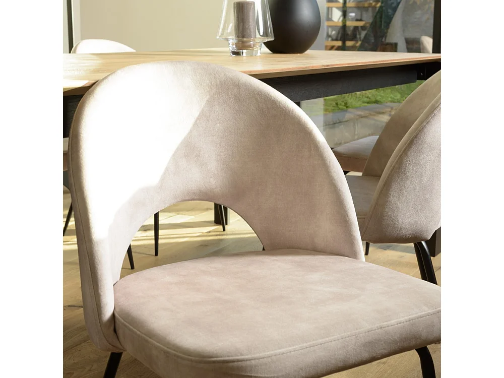 TOM - Lot de 2 chaises dossier ouvert tissu velours beige pied noir