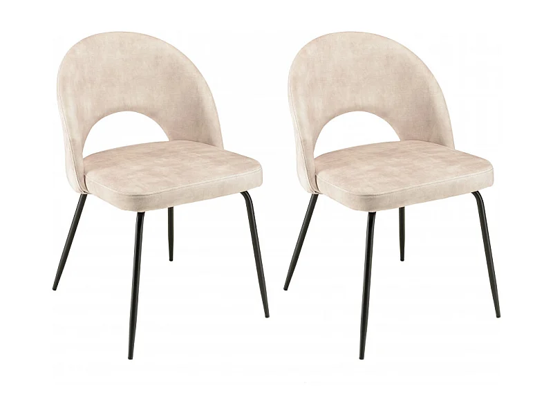 TOM - Lot de 2 chaises dossier ouvert tissu velours beige pied noir