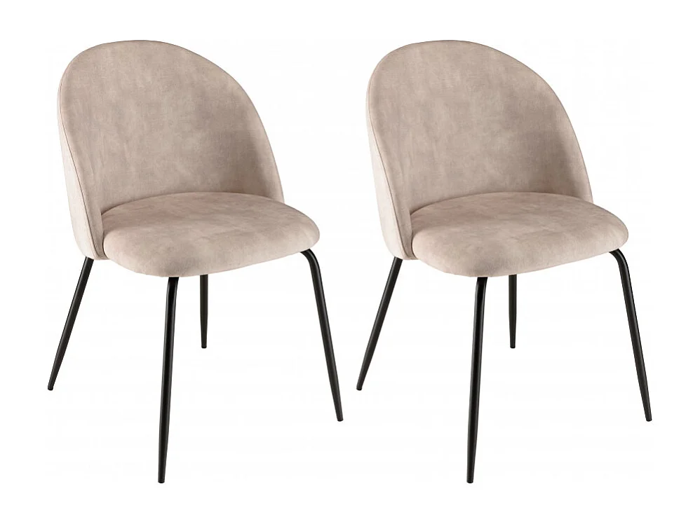 TOM - Lot de 2 chaises dossier arrondi tissu velours beige pied noir