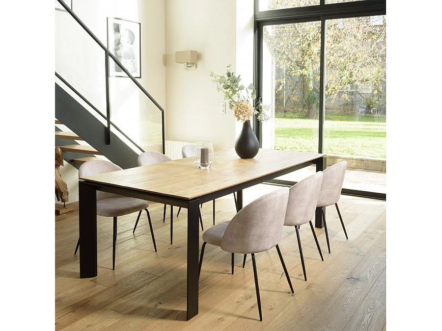 TOM - Lot de 2 chaises dossier arrondi tissu velours beige pied noir