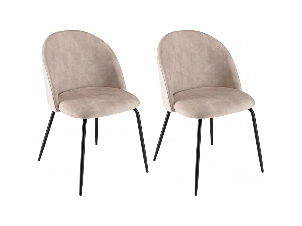 TOM - Lot de 2 chaises dossier arrondi tissu velours beige pied noir
