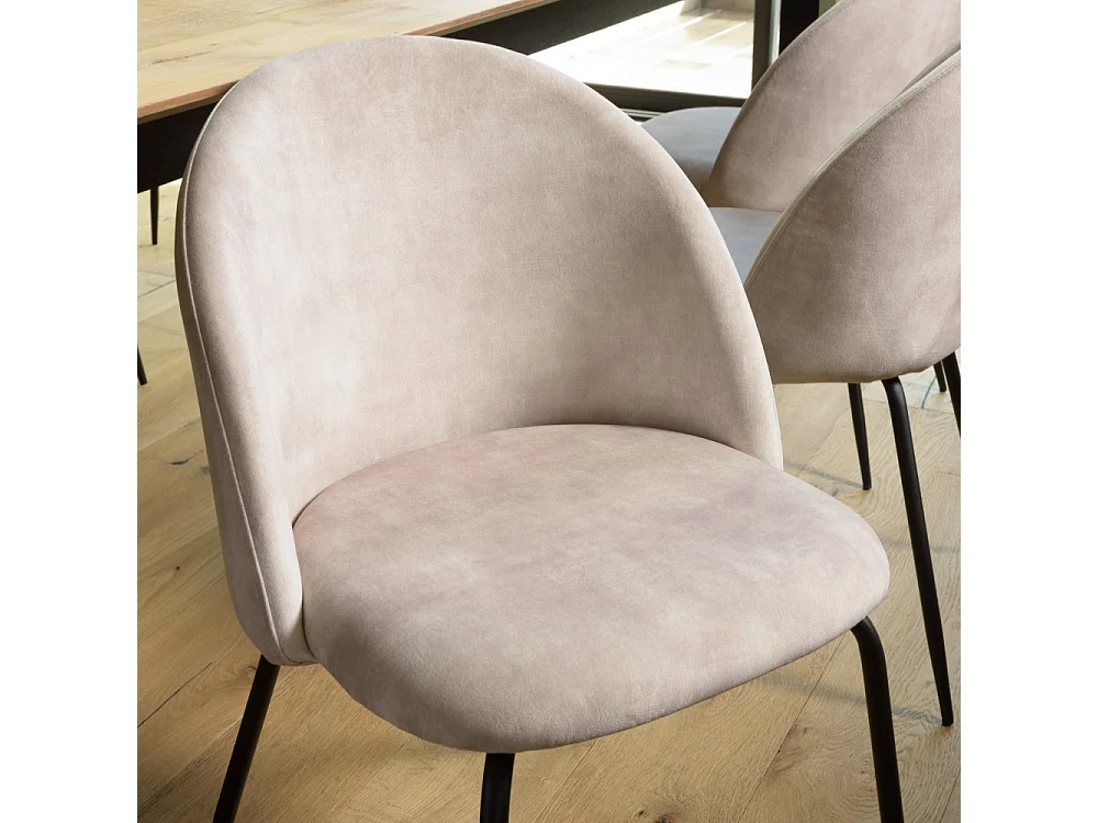 TOM - Lot de 2 chaises dossier arrondi tissu velours beige pied noir