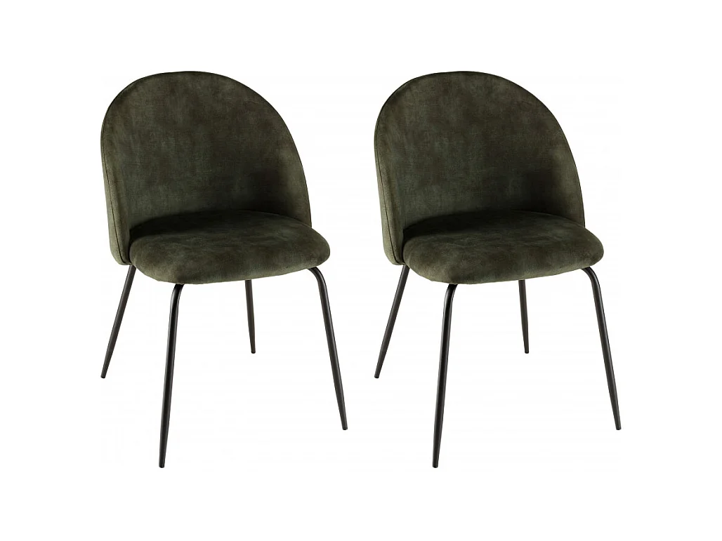 TOM - Lot de 2 chaises velours vert sapin dossier arrondi pieds acier