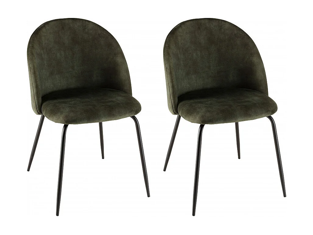 TOM - Lot de 2 chaises dossier arrondi tissu velours vert pieds noir