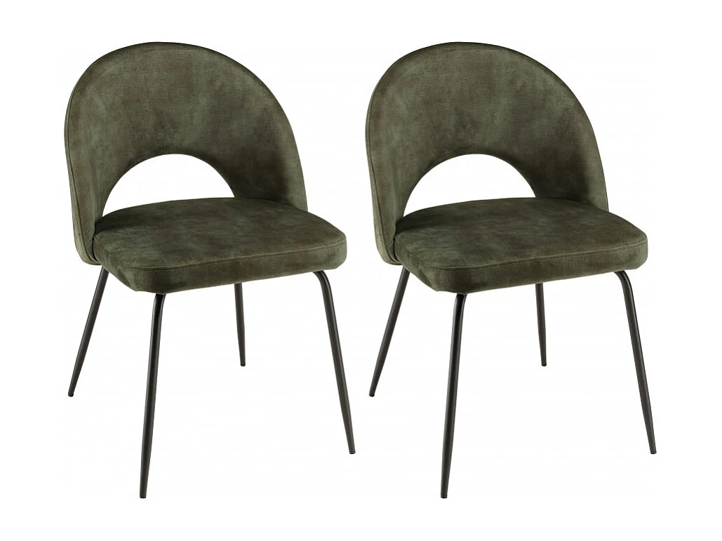 TOM - Lot de 2 chaises dossier ouvert tissu velours vert pieds noir