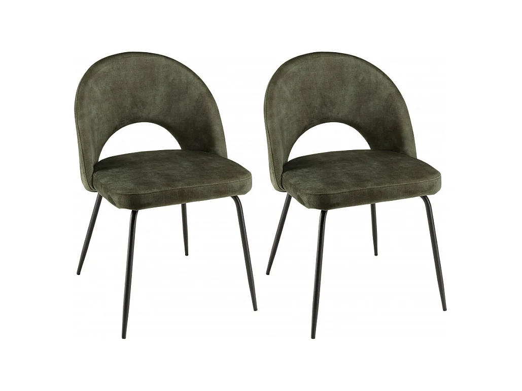 TOM - Lot de 2 chaises dossier ouvert tissu velours vert pieds noir