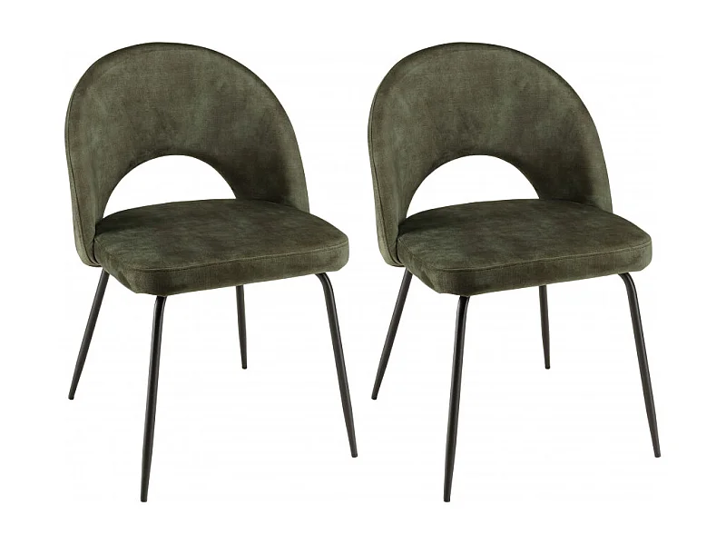 TOM - Lot de 2 chaises dossier ouvert tissu velours vert pieds noir