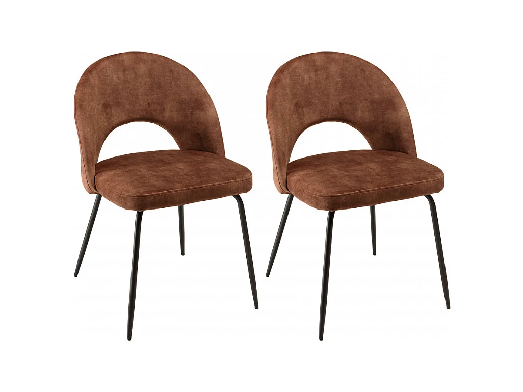 TOM - Lot de 2 chaises velours acajou dossier ouvert pieds acier noir