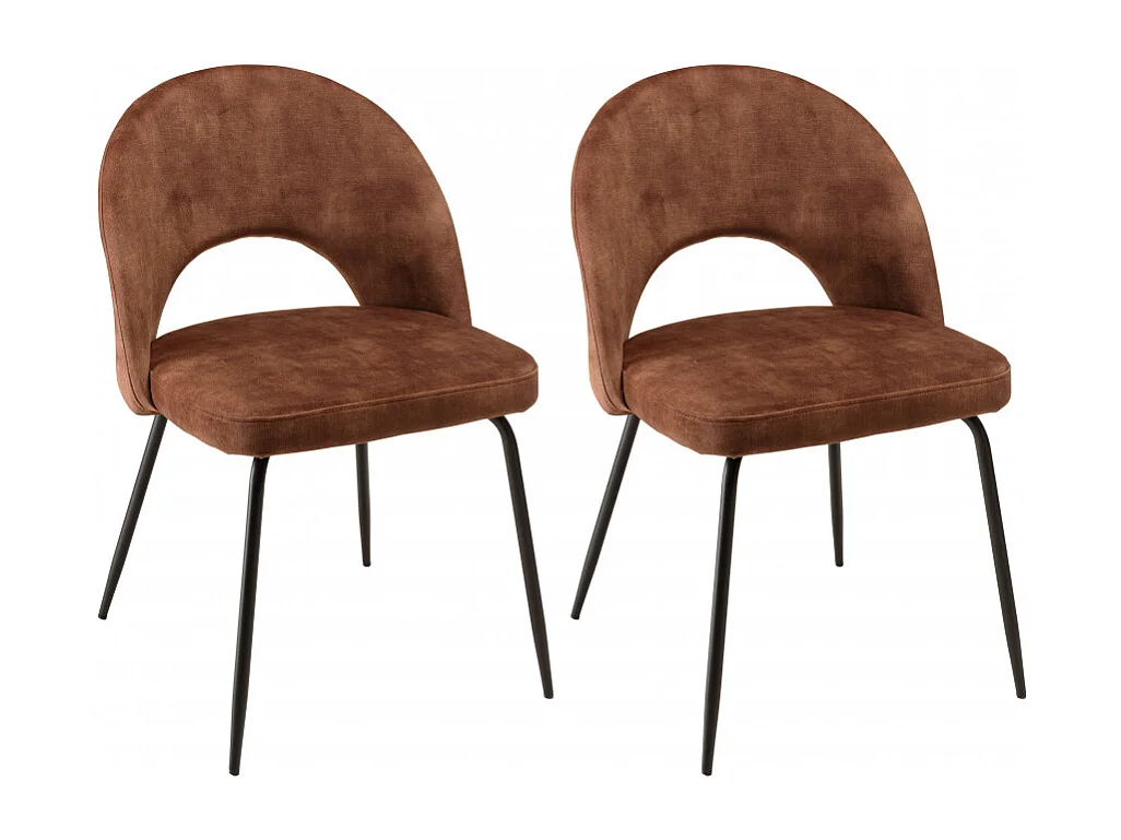 TOM - Lot de 2 chaises dossier ouvert tissu velours marron pieds noir