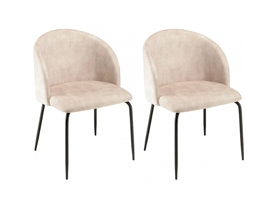 TOM - Lot de 2 chaises velours beige dossier enveloppant pieds acier