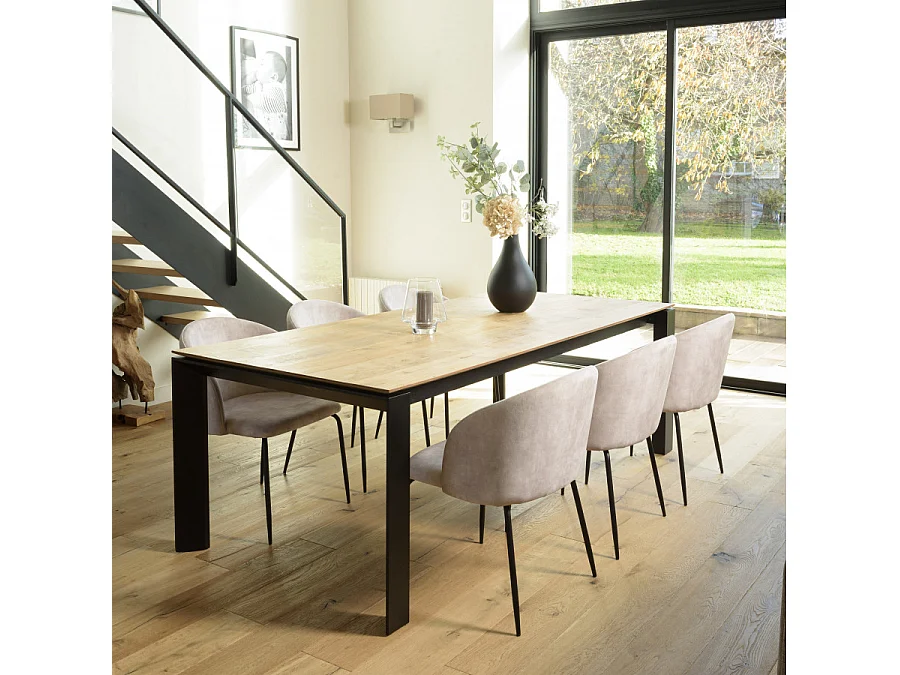 TOM - Lot de 2 chaises dossier enveloppant tissu velours beige