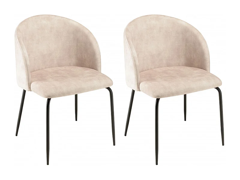 TOM - Lot de 2 chaises dossier enveloppant tissu velours beige