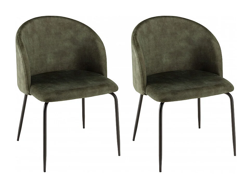 TOM - Lot de 2 chaises tissu velours vert sapin dossier enveloppant
