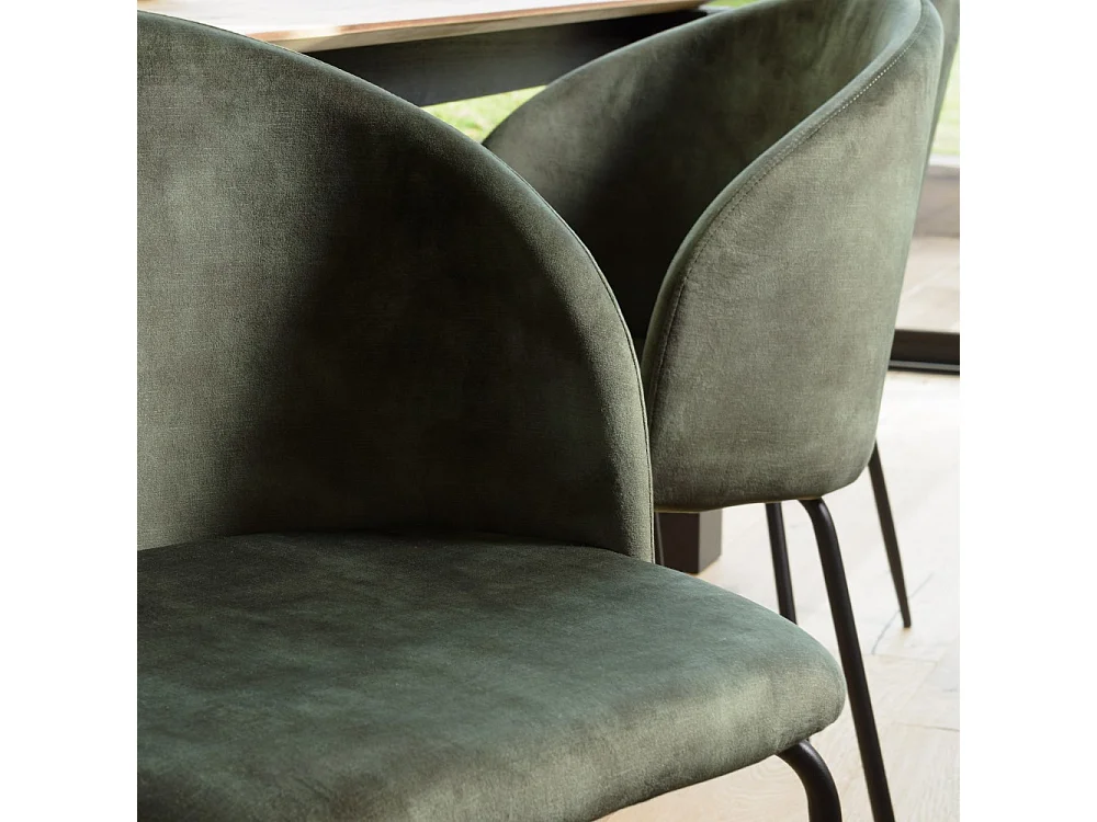 TOM - Lot de 2 chaises tissu velours vert sapin dossier enveloppant