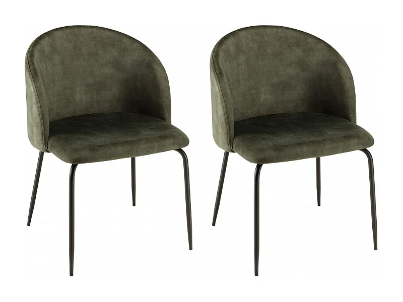 TOM - Lot de 2 chaises tissu velours vert sapin dossier enveloppant