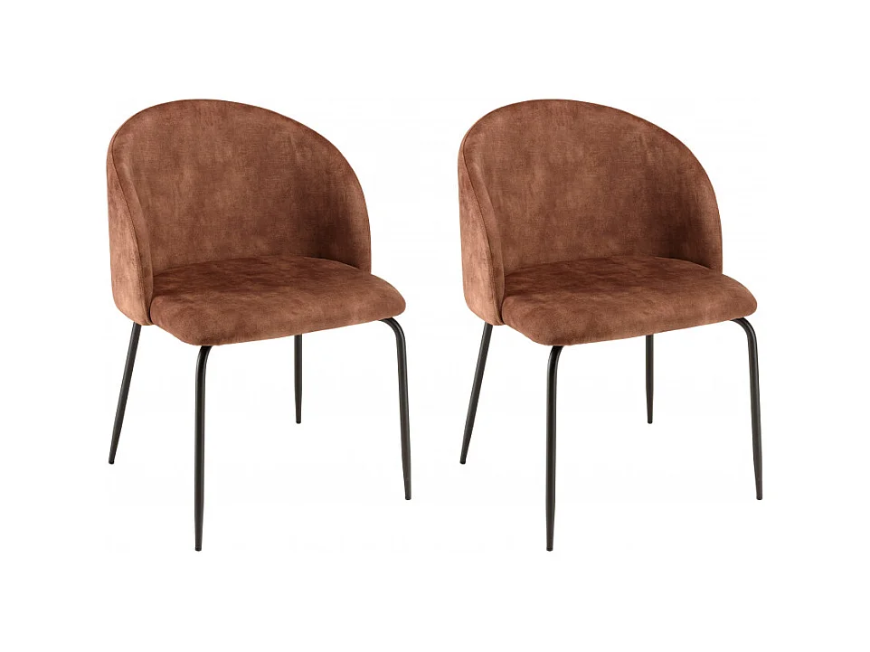 TOM - Lot de 2 chaises velours acajou dossier enveloppant pieds acier