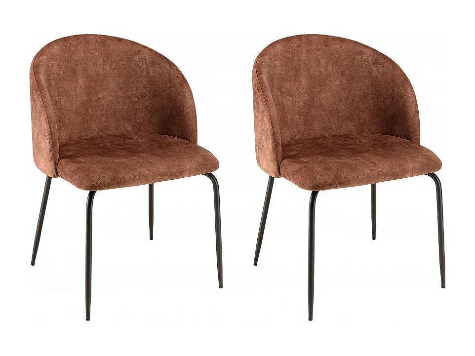 TOM - Lot de 2 chaises tissu velours marron dossier enveloppant