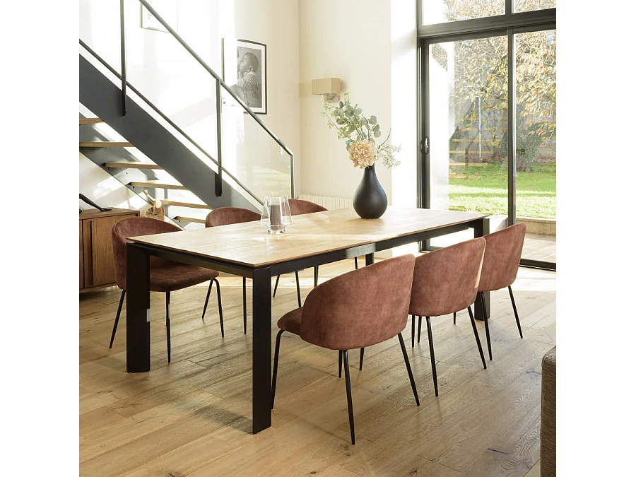 TOM - Lot de 2 chaises tissu velours marron dossier enveloppant