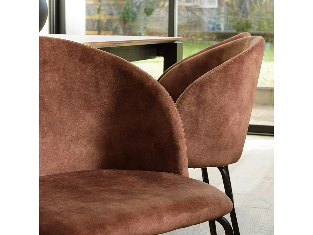 TOM - Lot de 2 chaises tissu velours marron dossier enveloppant