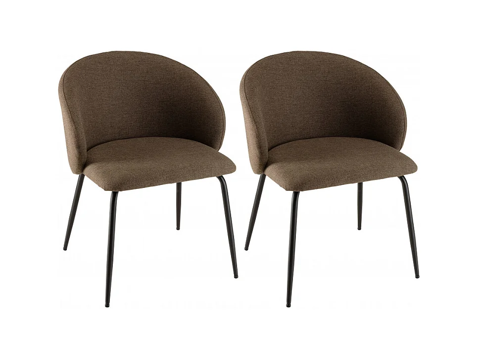 TOM - Lot de 2 chaises tissu marron dossier arrondi pieds acier noir