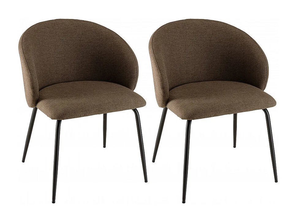 TOM - Lot de 2 chaises tissu marron dossier arrondi pieds acier noir