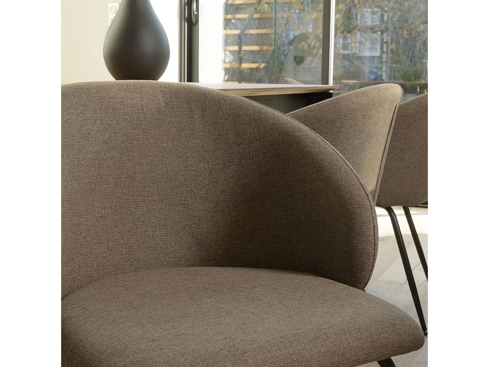 TOM - Lot de 2 chaises tissu marron dossier arrondi pieds acier noir