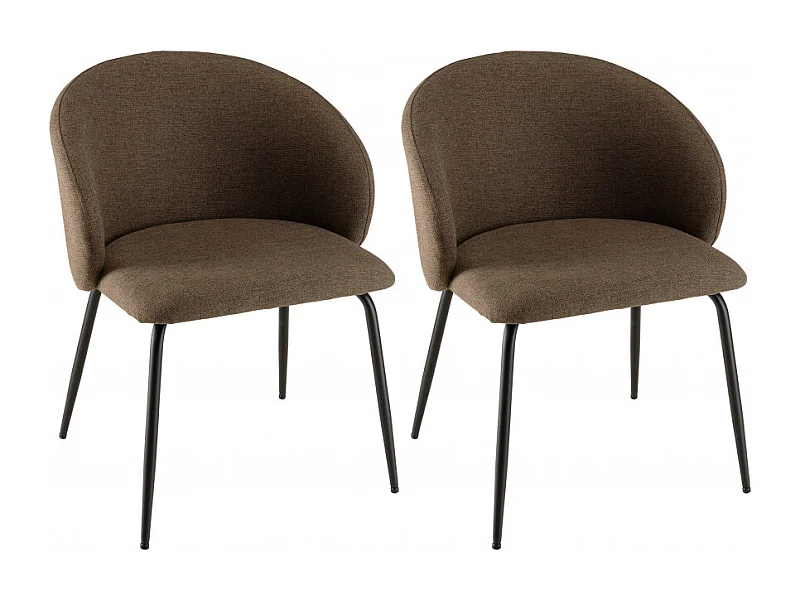 TOM - Lot de 2 chaises tissu marron dossier arrondi pieds acier noir