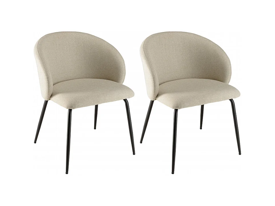 TOM - Lot de 2 chaises tissu écru dossier arrondi pieds acier noir