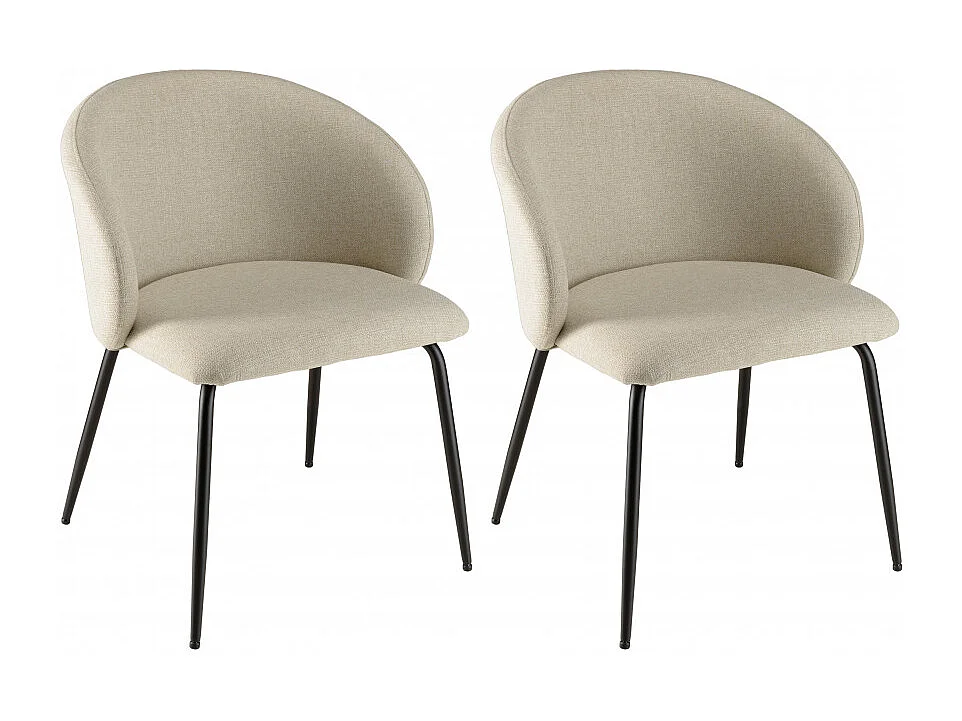 TOM - Lot de 2 chaises tissu écru dossier arrondi pieds acier noir