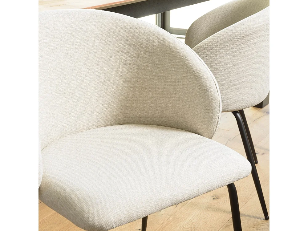 TOM - Lot de 2 chaises tissu écru dossier arrondi pieds acier noir