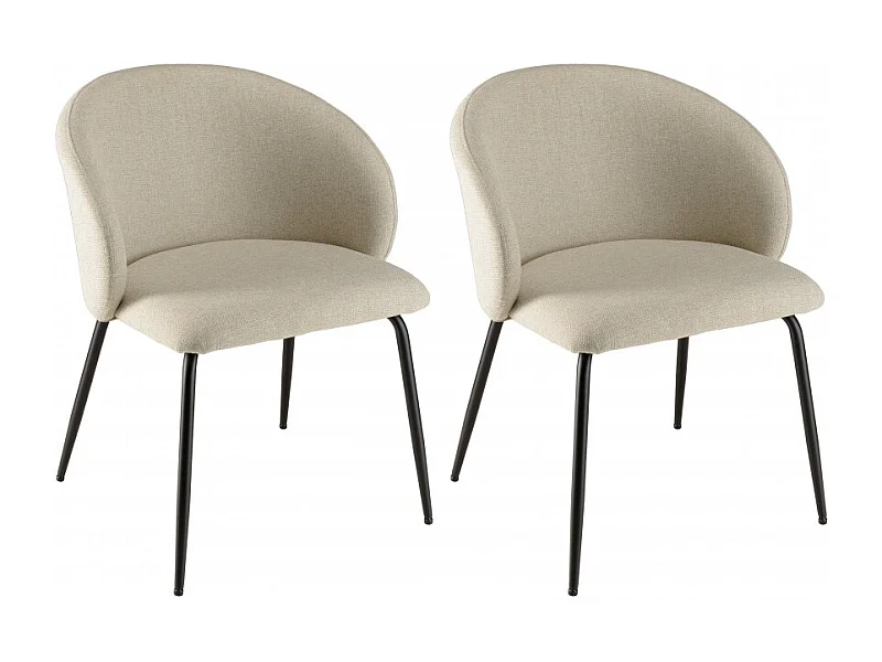 TOM - Lot de 2 chaises tissu écru dossier arrondi pieds acier noir