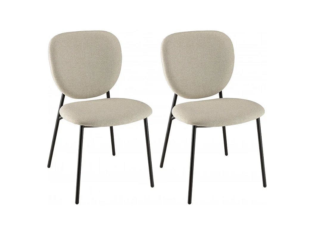 TOM - Lot de 2 chaises tissu écru pieds acier noir