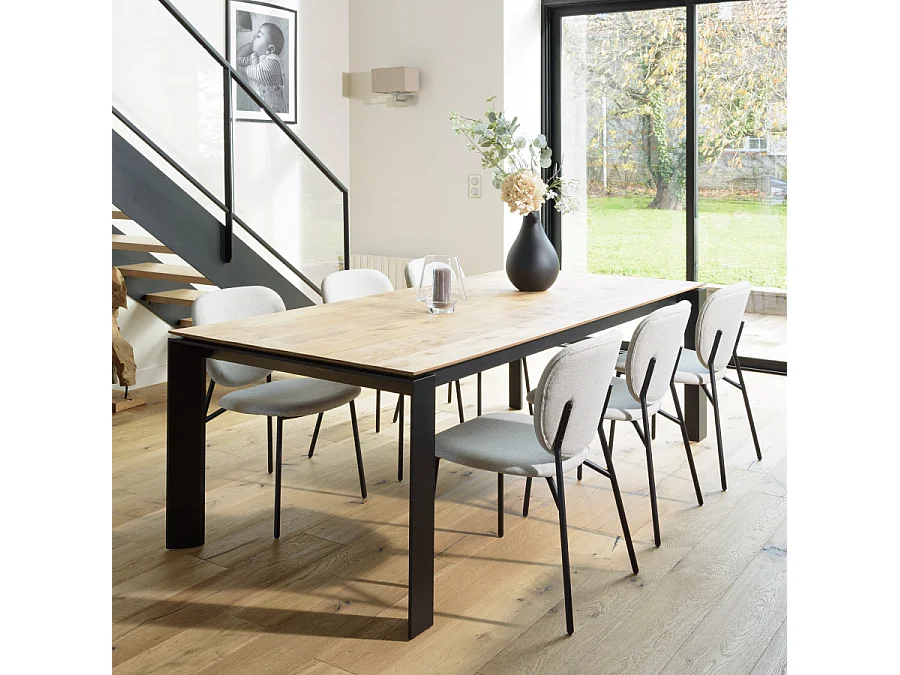 TOM - Lot de 2 chaises tissu écru pieds acier noir