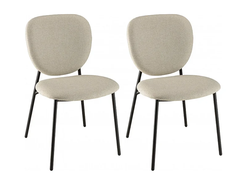 TOM - Lot de 2 chaises tissu écru pieds acier noir