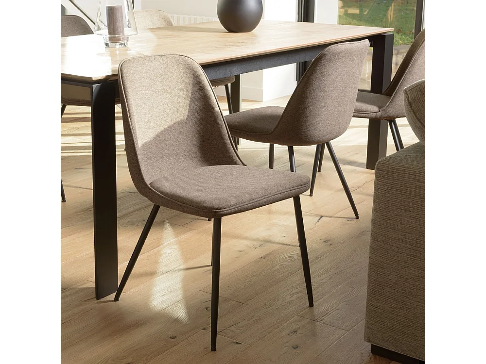 TOM - Lot de 2 chaises tissu marron dossier droit pieds acier noir