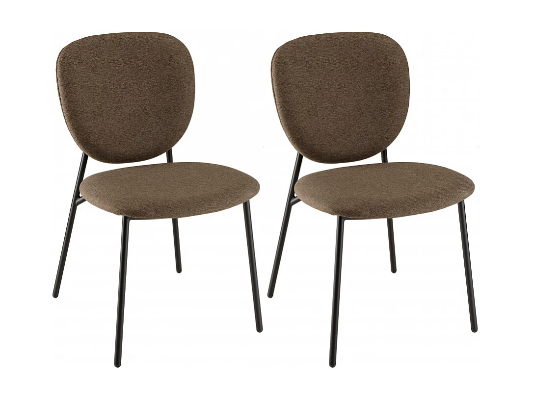 TOM - Lot de 2 chaises tissu marron pieds acier noir