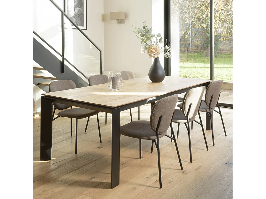 TOM - Lot de 2 chaises tissu marron pieds acier noir