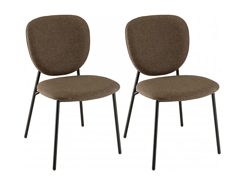 TOM - Lot de 2 chaises tissu marron pieds acier noir