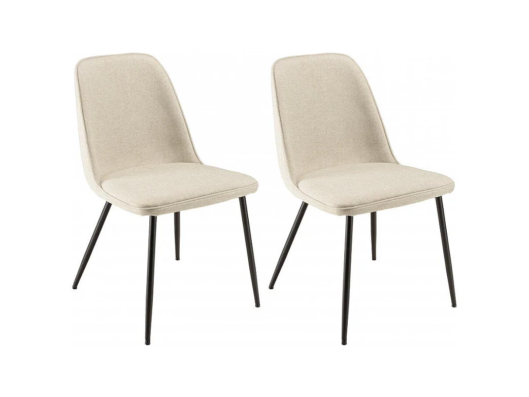 TOM - Lot de 2 chaises tissu écru dossier droit pieds acier noir