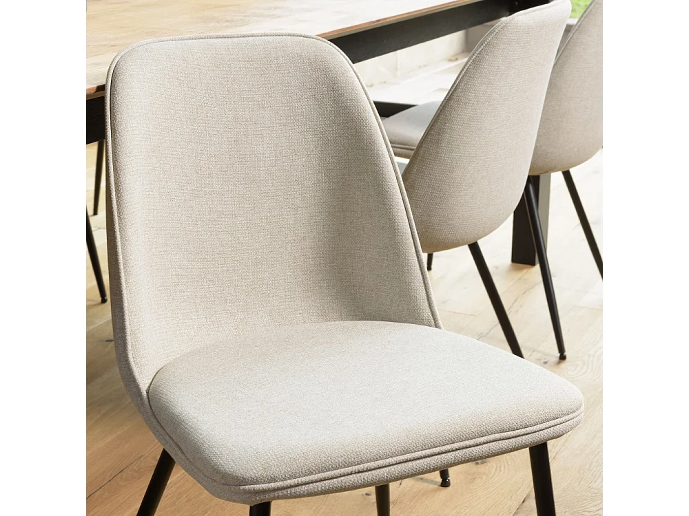 TOM - Lot de 2 chaises tissu écru dossier droit pieds acier noir