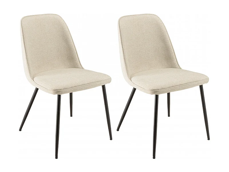 TOM - Lot de 2 chaises tissu écru dossier droit pieds acier noir