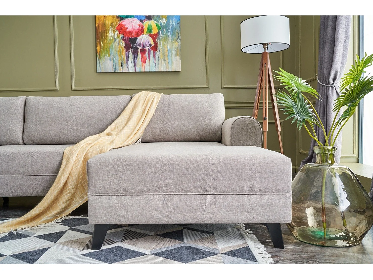 Canapé panoramique d'angle à gauche modulable Lalardie Tissu Blanc crème