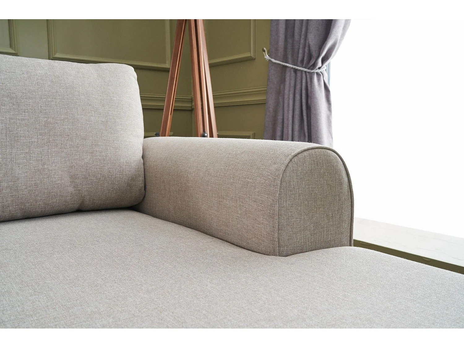 Canapé panoramique d'angle à gauche modulable Lalardie Tissu Blanc crème